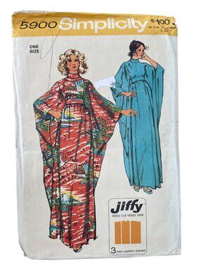 70s Simplicity 5900 Misses Sewing Pattern One Size Jiffy Caftan 1973 Vintage CUT